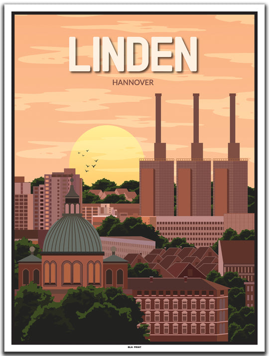 vintage kunstdruck poster linden Hannover #30x40cm-weier-farbrand