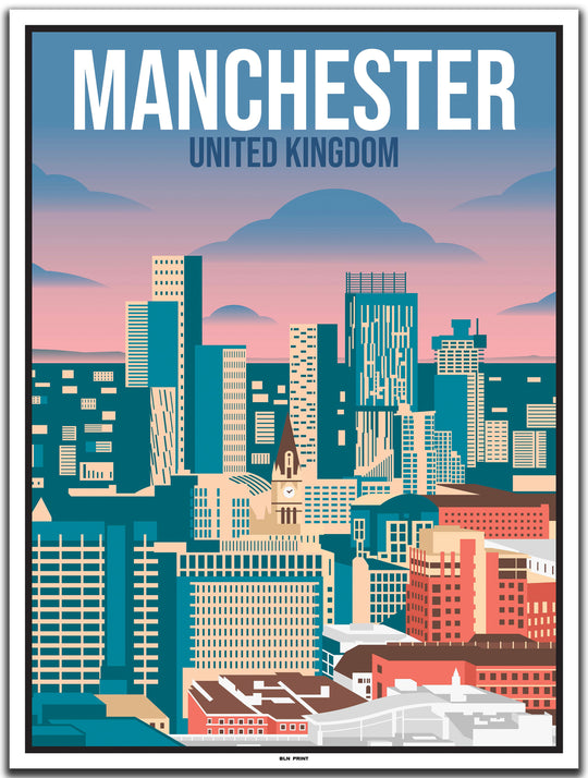 vintage kunstdruck travel poster Downtown Manchester #30x40cm-weier-farbrand