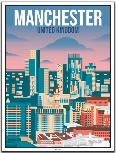 vintage kunstdruck travel poster Downtown Manchester #30x40cm-weier-farbrand