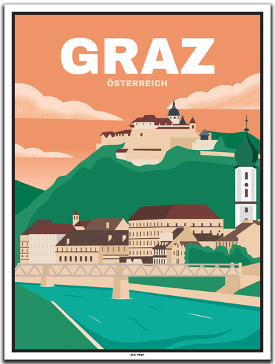 vintage kunstdruck poster Altstadt Graz #30x40cm-weier-farbrand