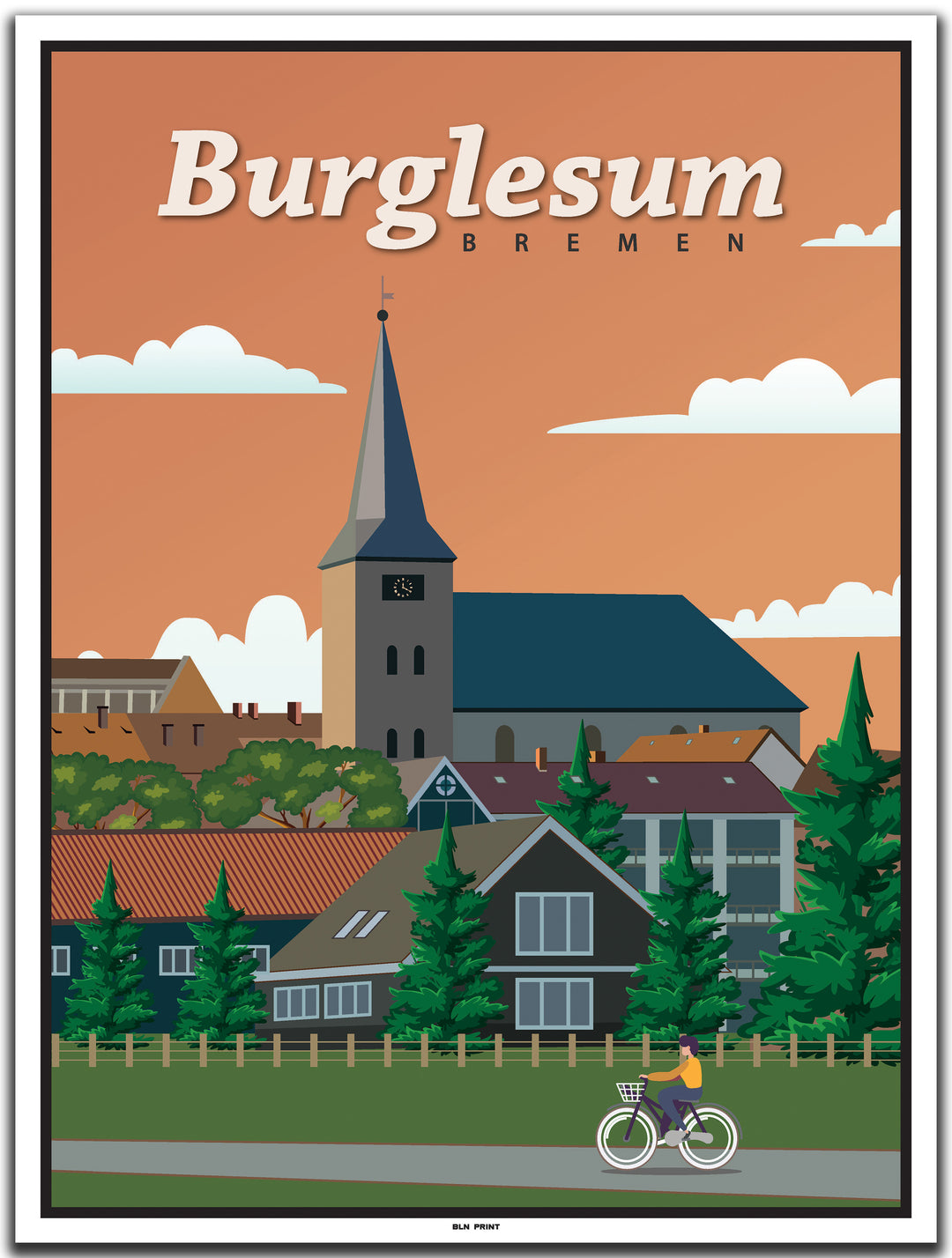 vintage kunstdruck poster Burglesum Bremen #30x40cm-weier-farbrand