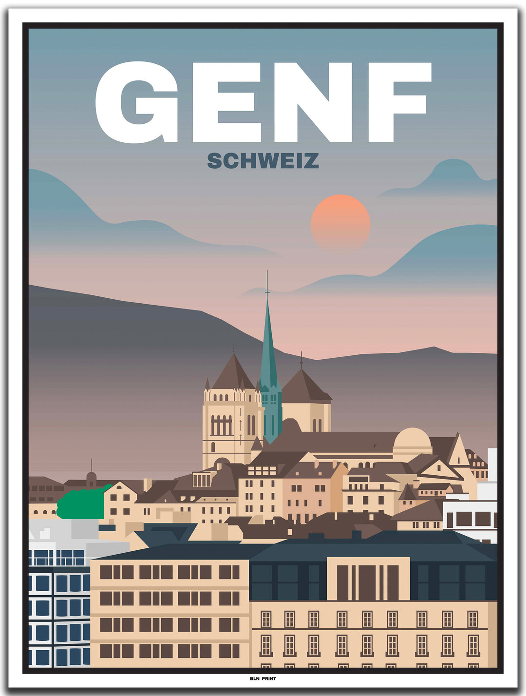 vintage kunstdruck poster Altstadt Genf #30x40cm-weier-farbrand