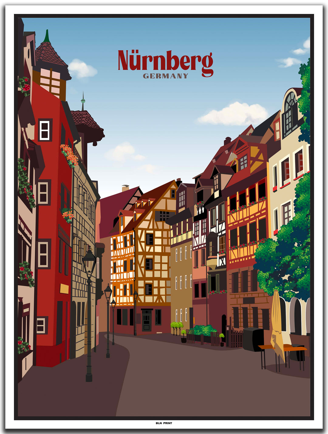 vintage kunstdruck poster weißgerbergasse nürnberg #30x40cm-weier-farbrand