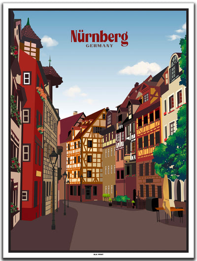 vintage kunstdruck poster weißgerbergasse nürnberg #30x40cm-weier-farbrand
