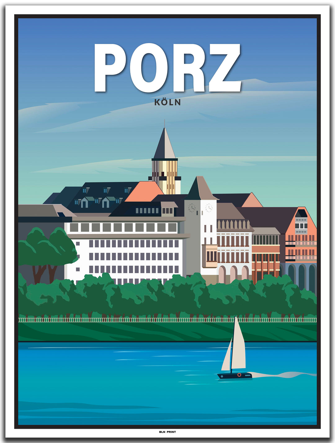 vintage kunstdruck poster Porz Köln #30x40cm-weier-farbrand