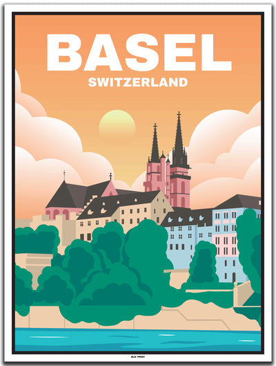 vintage kunstdruck poster Altstadt Basel #30x40cm-weier-farbrand