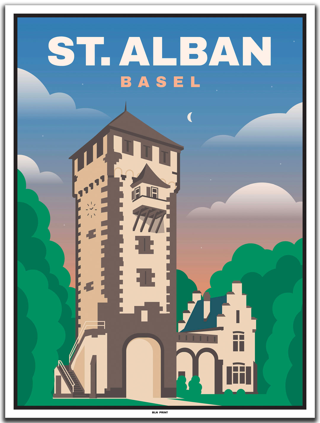 vintage kunstdruck poster St. Alban Basel #30x40cm-weier-farbrand