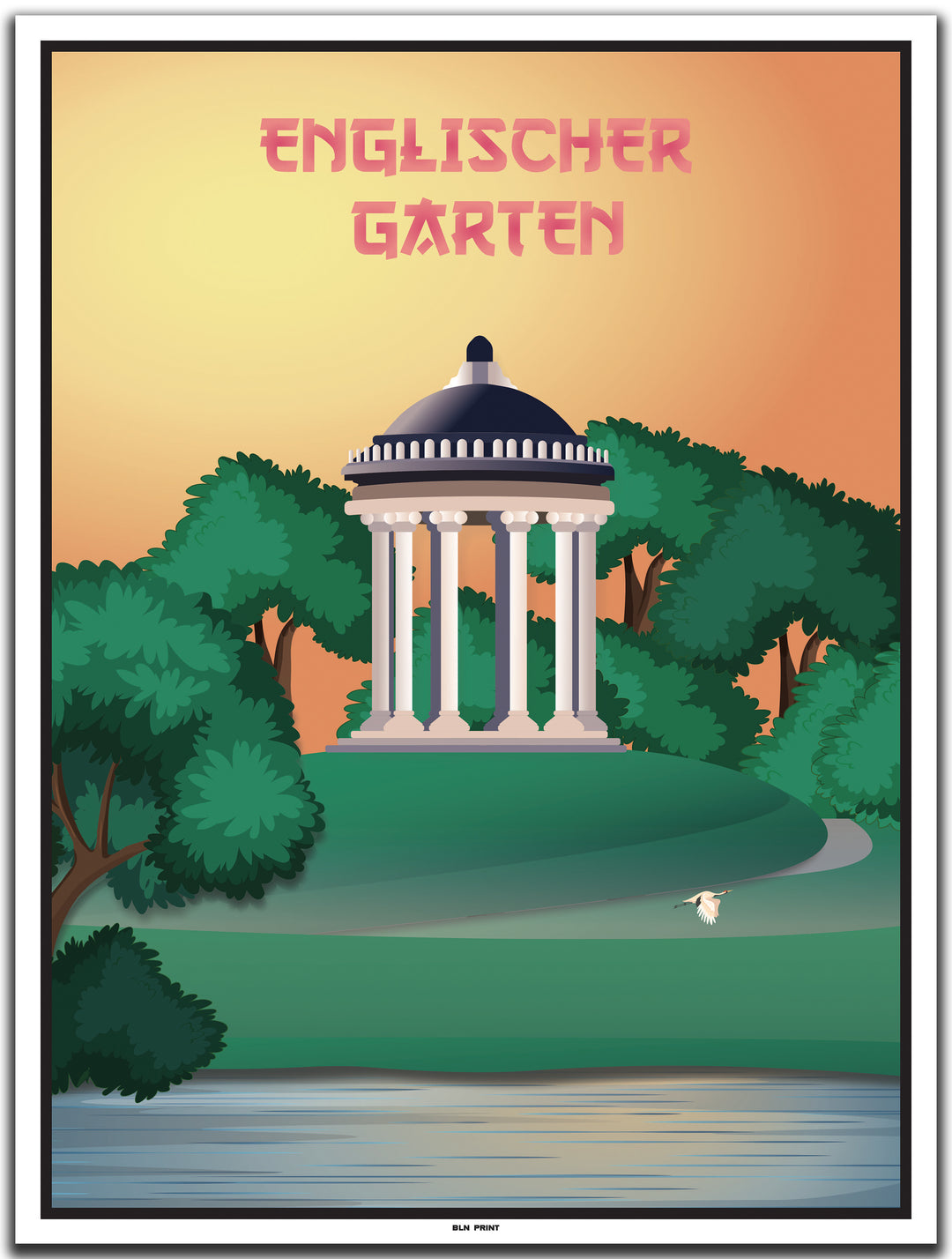 vintage kunstdruck poster englischer garten münchen #30x40cm-weier-farbrand