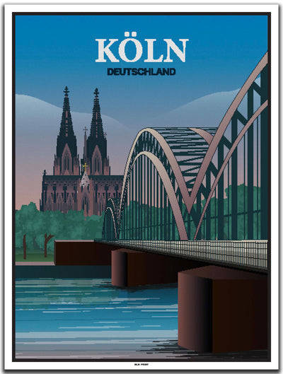 vintage kunstdruck poster Hohenzollernbrücke Köln #30x40cm-weier-farbrand