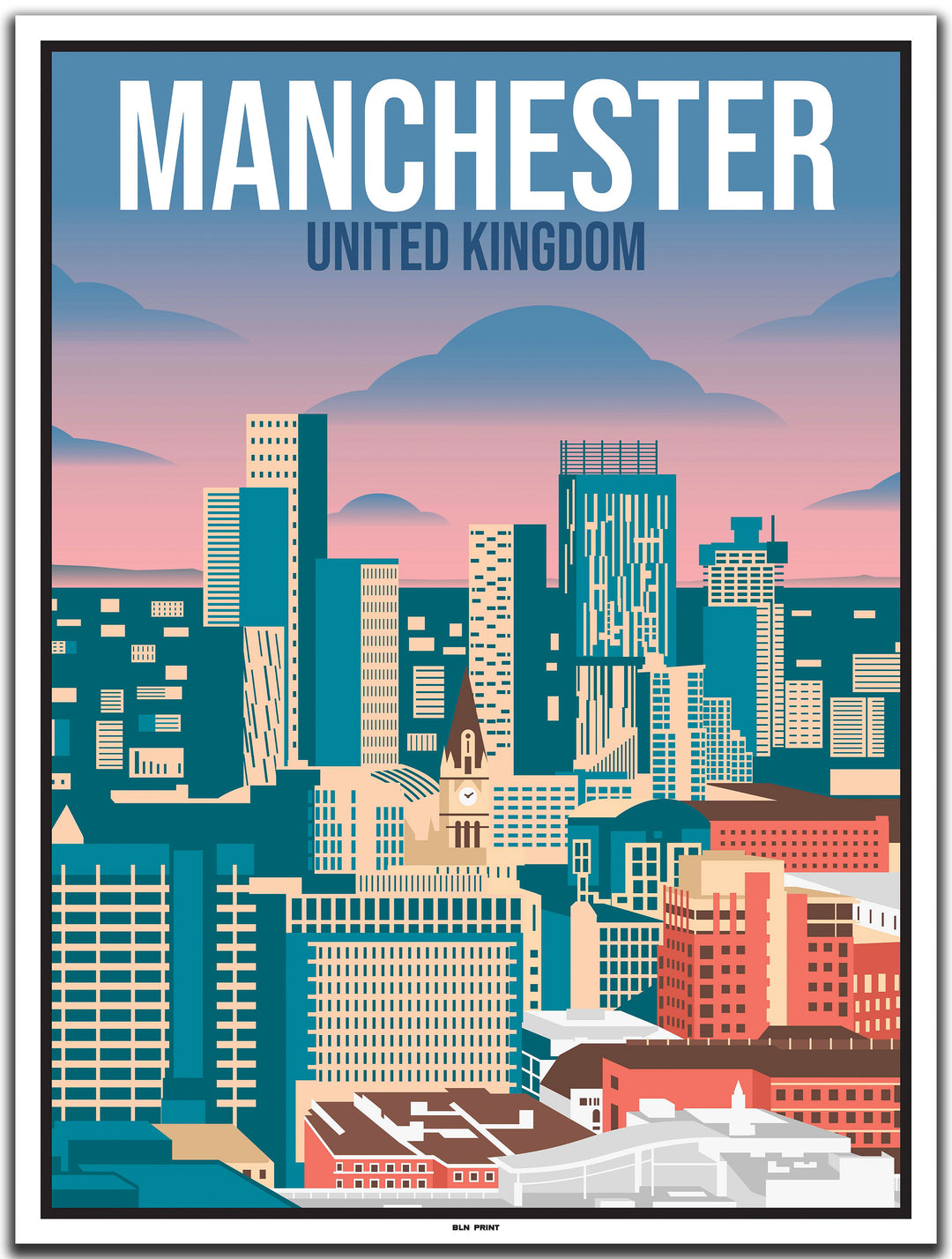 vintage travel poster manchester #30x40cm-white-color-border