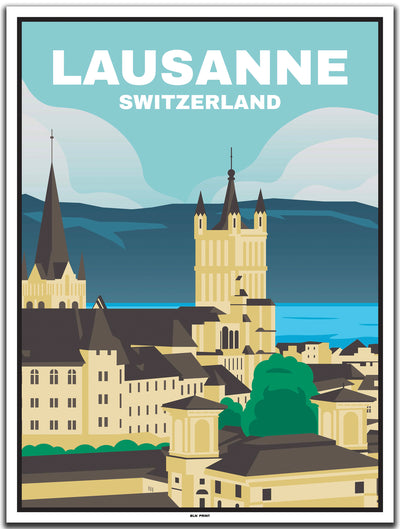 vintage kunstdruck poster Altstadt Lausanne #30x40cm-weier-farbrand