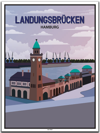 vintage kunstdruck poster landungsbrücken hamburger hafen #30x40cm-weier-farbrand