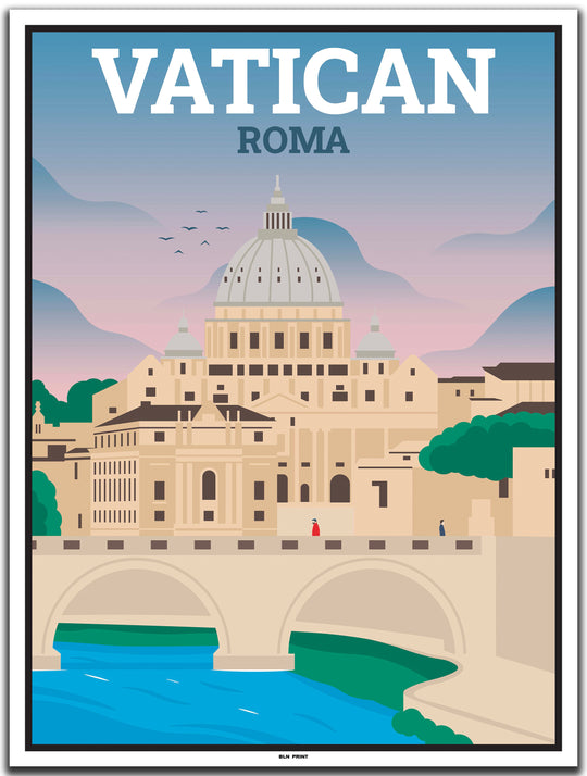 vintage travel poster rom #30x40cm-white-color-border