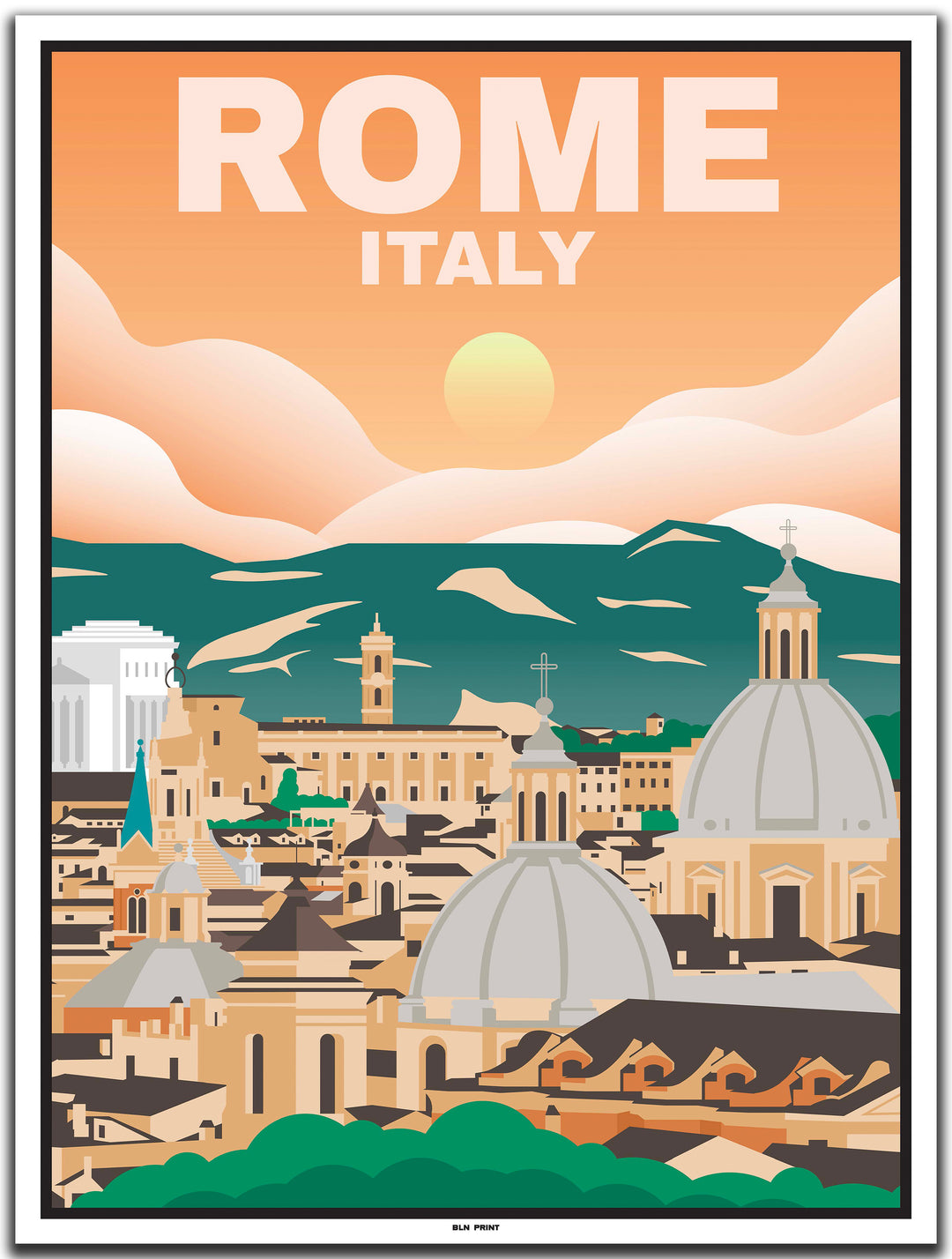 vintage travel poster rom #30x40cm-white-color-border