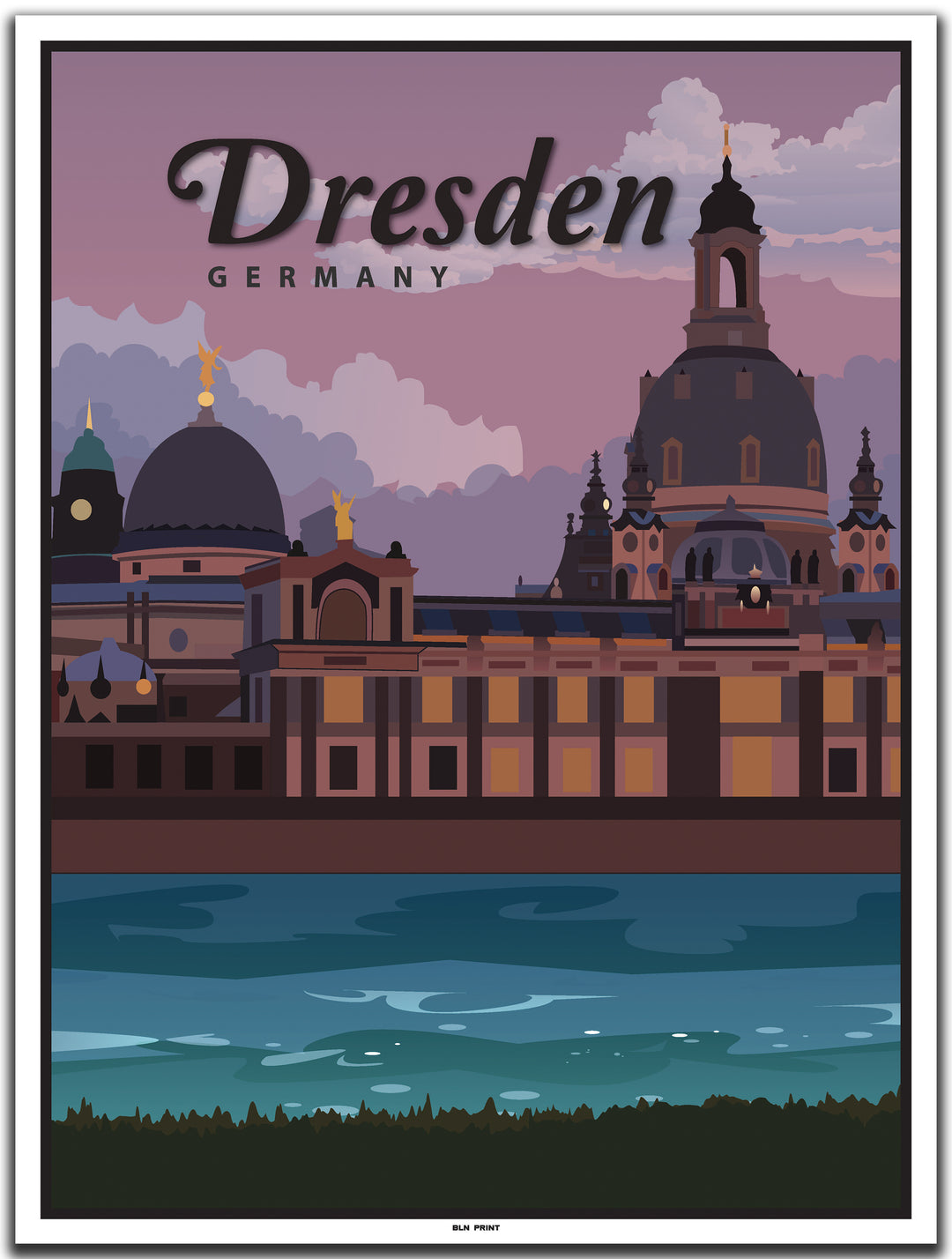 vintage kunstdruck poster dresden elbufer #30x40cm-weier-farbrand