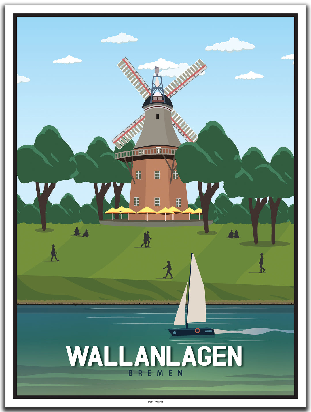 vintage kunstdruck poster Wallanlagen Bremen #30x40cm-weier-farbrand