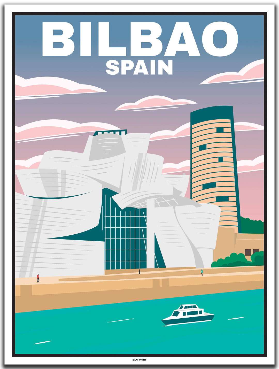 vintage travel poster bilbao #30x40cm-white-color-border