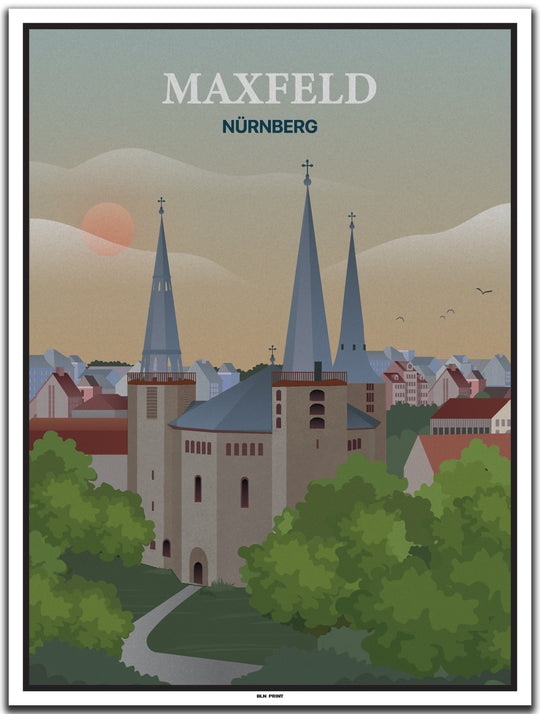 vintage kunstdruck poster Maxfeld nürnberg #30x40cm-weier-farbrand