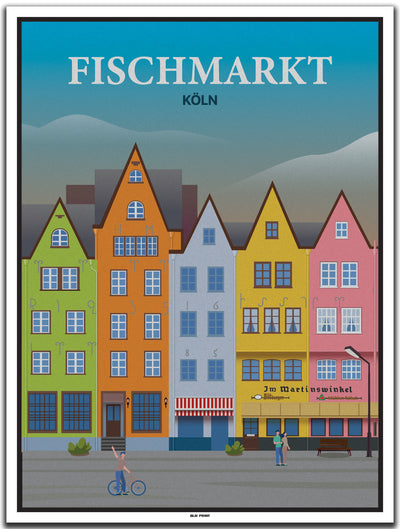 vintage kunstdruck poster Fischmarkt Köln #30x40cm-weier-farbrand