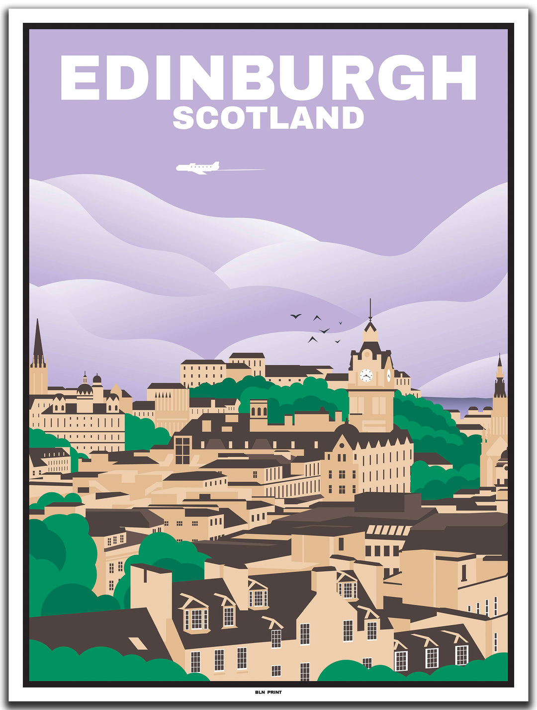 vintage travel poster edinburgh #30x40cm-white-color-border