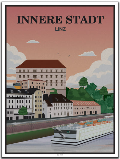 vintage kunstdruck poster Innere Stadt Linz #30x40cm-weier-farbrand