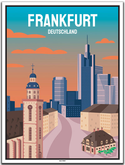 vintage kunstdruck poster Skyline Frankfurt #30x40cm-weier-farbrand