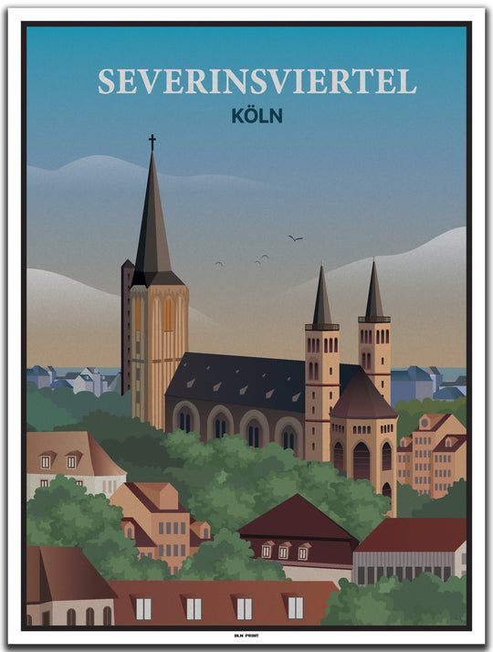 vintage kunstdruck poster severinsviertel Köln #30x40cm-weier-farbrand