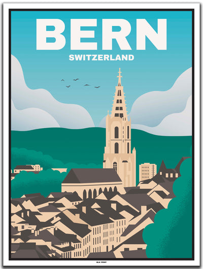 vintage kunstdruck poster Altstadt Bern #30x40cm-weier-farbrand