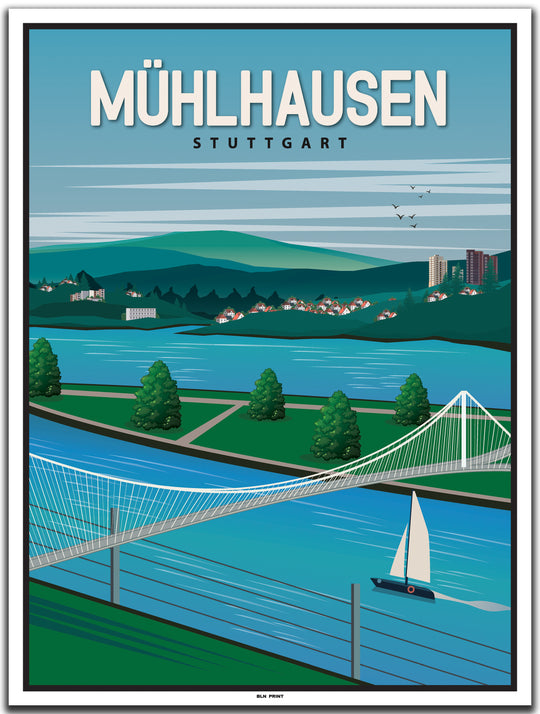 vintage kunstdruck poster stuttgart mühlhausen #30x40cm-weier-farbrand