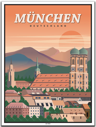vintage kunstdruck poster Frauenkirche münchen #30x40cm-weier-farbrand