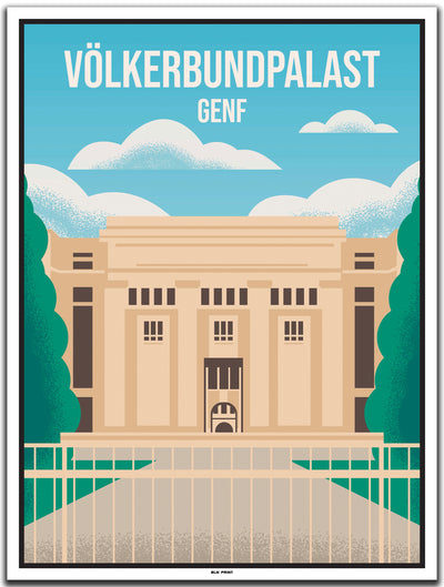 vintage kunstdruck poster Völkerbundpalast Genf #30x40cm-weier-farbrand