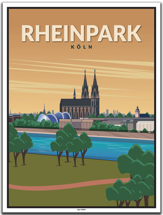 vintage kunstdruck poster Rheinpark Köln #30x40cm-weier-farbrand