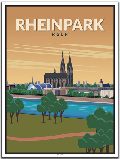 vintage kunstdruck poster Rheinpark Köln #30x40cm-weier-farbrand