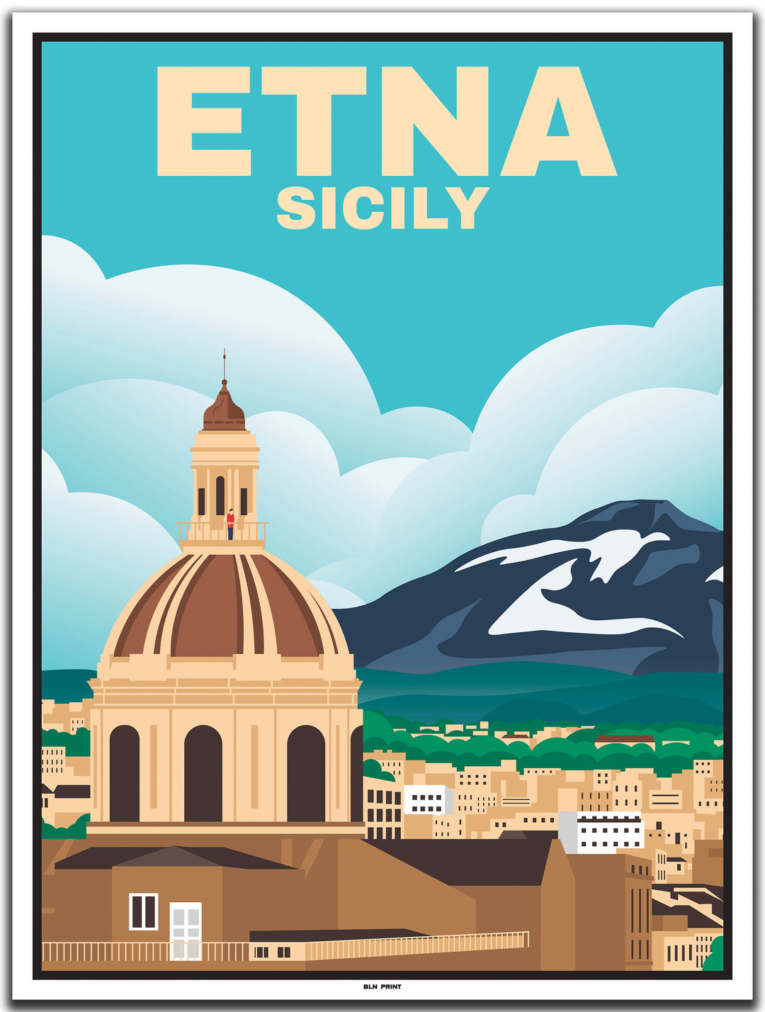 vintage kunstdruck poster Etna Palermo #30x40cm-weier-farbrand