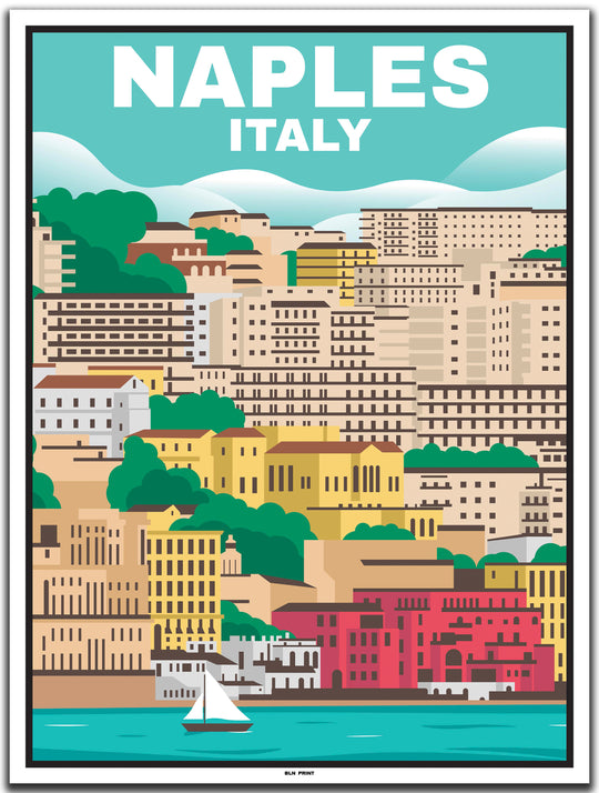 vintage travel poster napoli #30x40cm-white-color-border