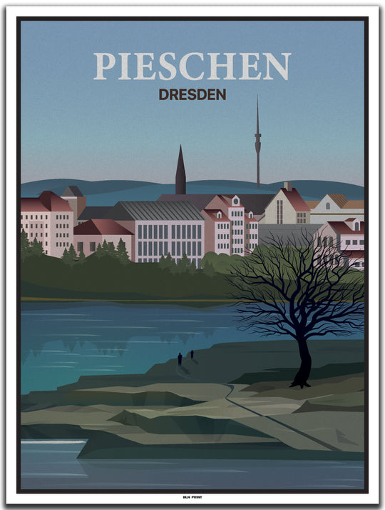 vintage kunstdruck poster Pieschen Dresden #30x40cm-weier-farbrand