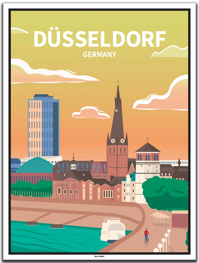 vintage kunstdruck poster Rheinpromenade Düsseldorf #30x40cm-weier-farbrand