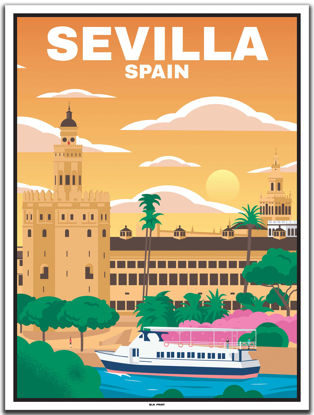 vintage kunstdruck travel poster Goldturm Sevilla #30x40cm-weier-farbrand