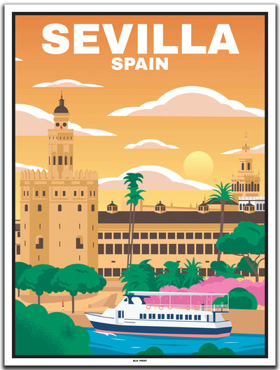 vintage kunstdruck travel poster Goldturm Sevilla #30x40cm-weier-farbrand