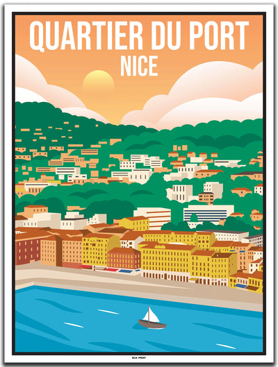 vintage kunstdruck travel poster Quartier du Port Nizza #30x40cm-weier-farbrand