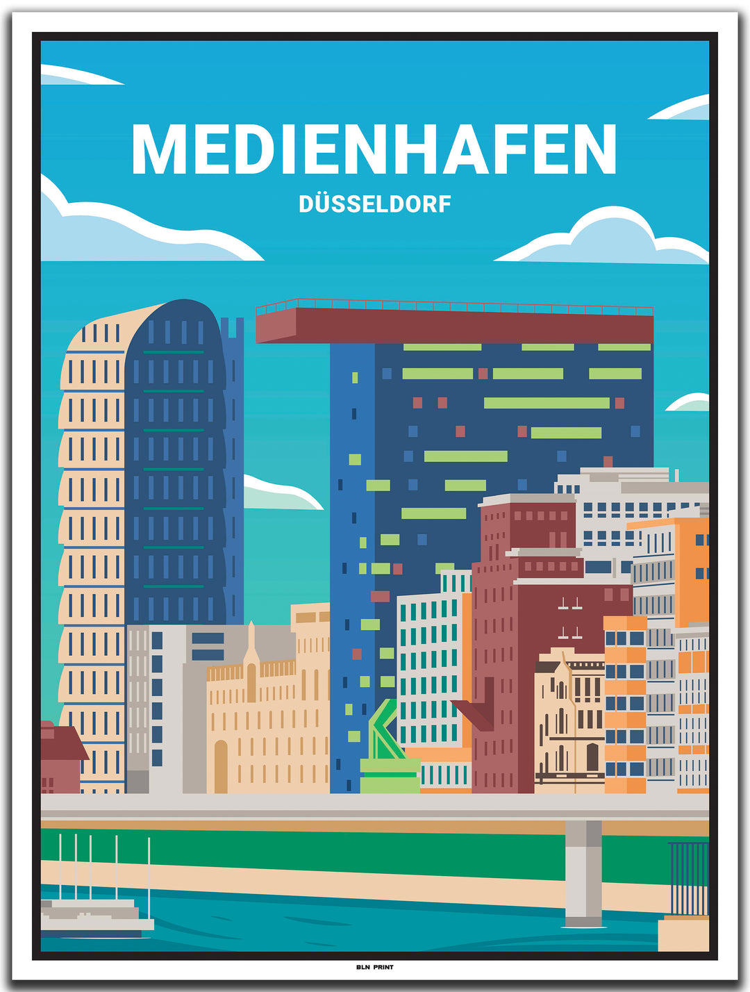 vintage kunstdruck poster Medienhafen Düsseldorf #30x40cm-weier-farbrand