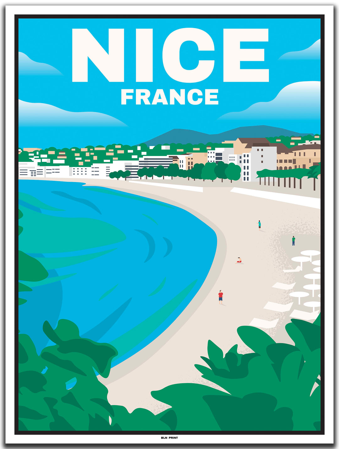 vintage kunstdruck travel poster Promenade des Anglais Nizza #30x40cm-weier-farbrand