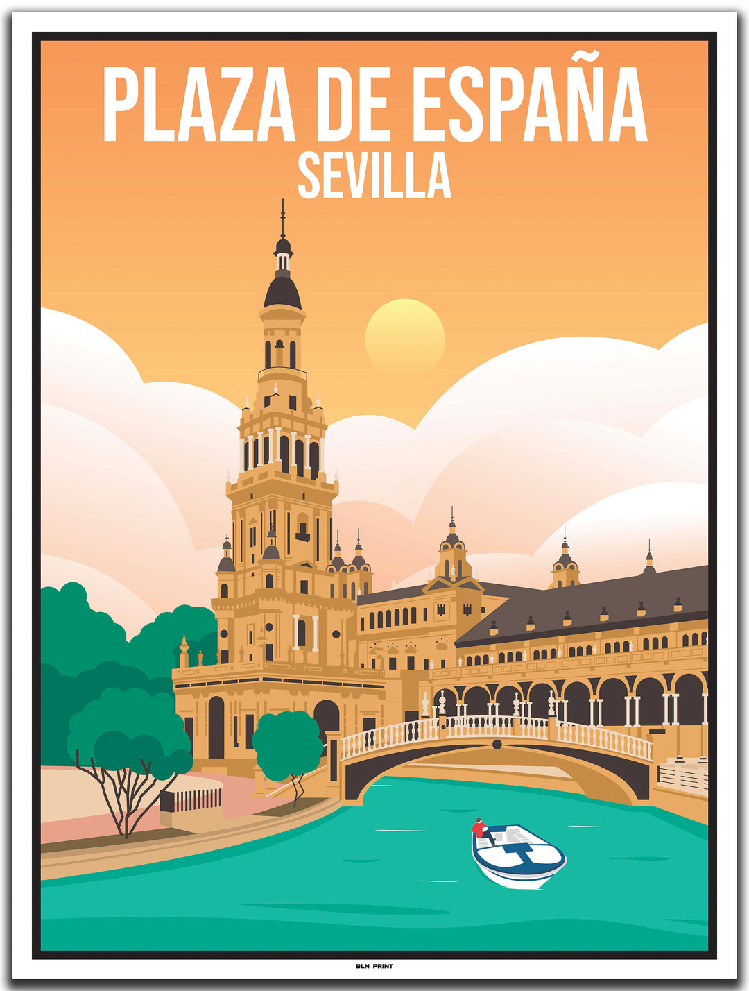 vintage travel poster sevilla #30x40cm-white-color-border