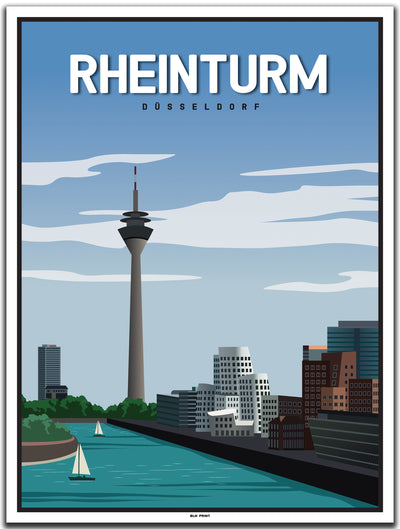 vintage kunstdruck poster Rheinturm Düsseldorf #30x40cm-weier-farbrand
