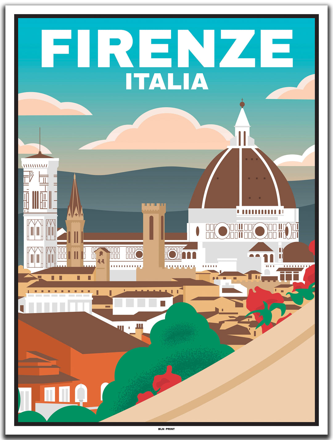 vintage travel poster florenz #30x40cm-white-color-border