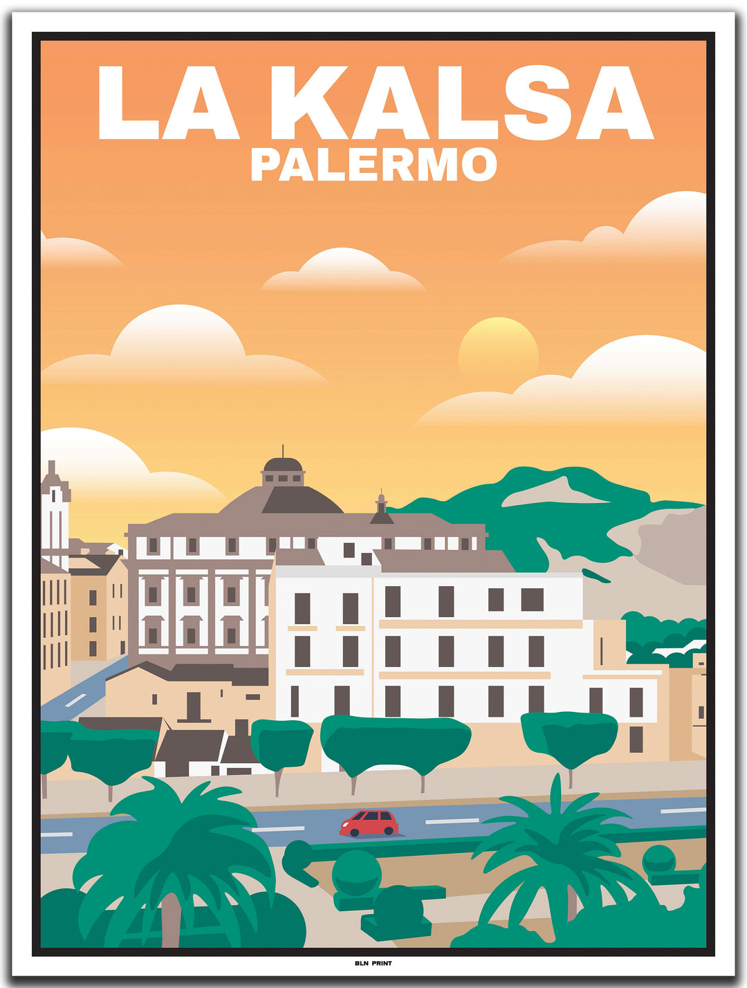 vintage travel poster Palermo #30x40cm-white-color-border