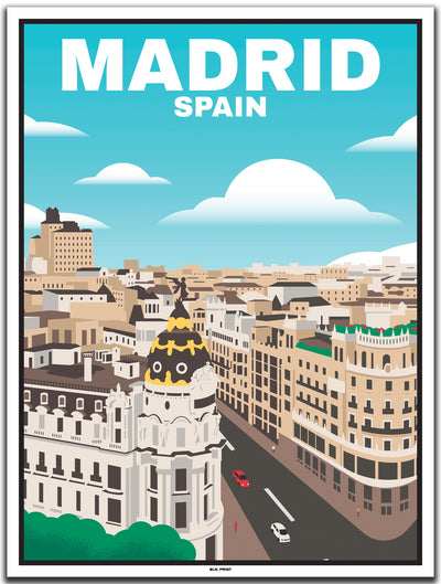 vintage kunstdruck travel poster Downtwon Madrid #30x40cm-weier-farbrand