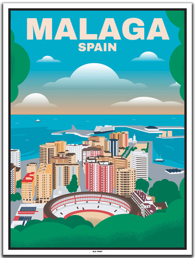 vintage kunstdruck travel poster La Malagueta Malaga #30x40cm-weier-farbrand
