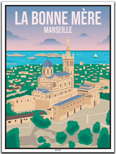 vintage kunstdruck travel poster La Bonne Mere Marseille #30x40cm-weier-farbrand