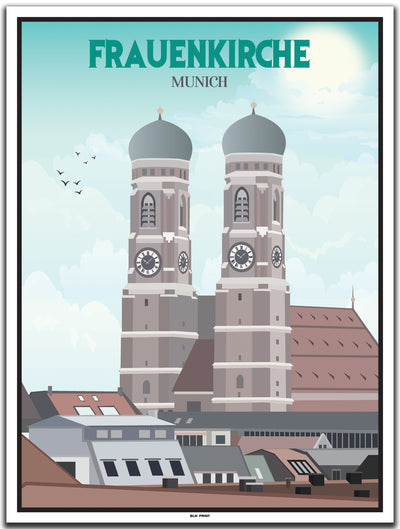 vintage kunstdruck poster frauenkirche münchen #30x40cm-weier-farbrand
